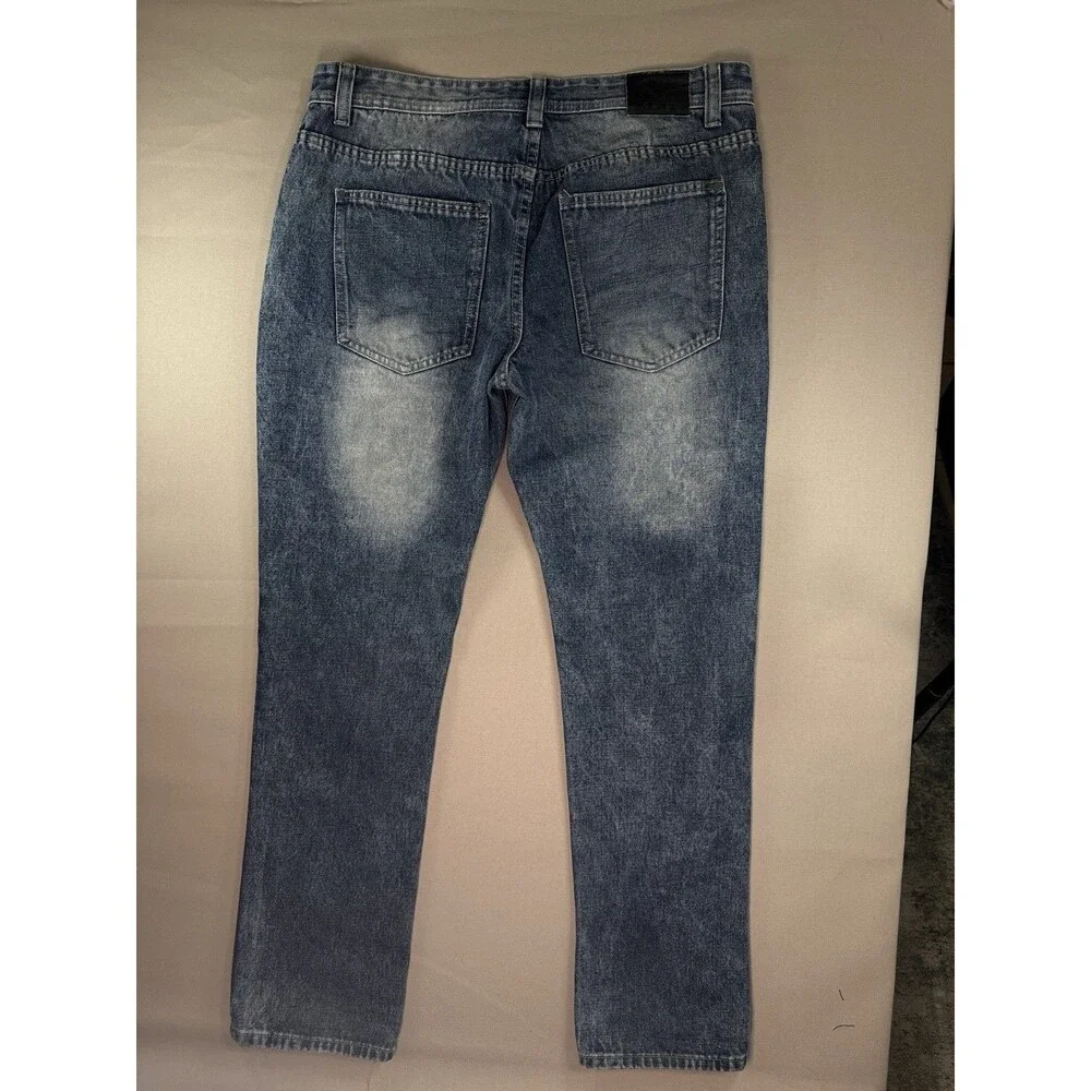 Men’s Reset Platinum Denim Heavily Distressed Jeans 36x32 Medium Wash Edgy Hip